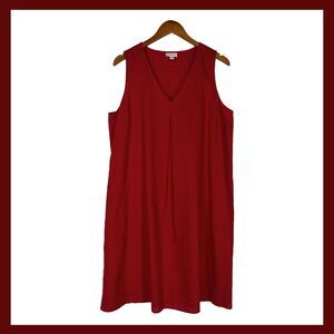 J Jill Love Linen Red Shift Dress L 100% Linen V Neck Minimalist Coastal